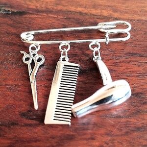 Silver 925 Plated Stainless Steel Hairdresser Charms Brooch. New